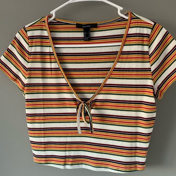 Multi Striped “V”Crop Top - Picture 2 of 5